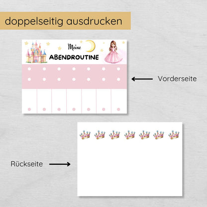 Prinzessin Morgenroutine & Abendroutine Plan für Kinder, PDF Routineplan