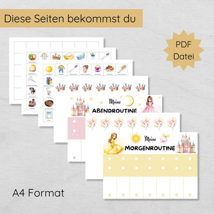 Prinzessin Morgenroutine & Abendroutine Plan für Kinder, PDF Routineplan