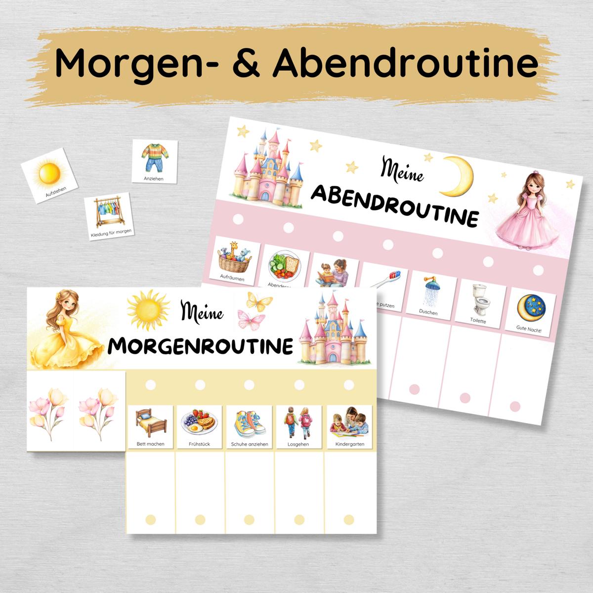 Prinzessin Morgenroutine & Abendroutine Plan für Kinder, PDF Routineplan