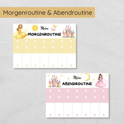 Prinzessin Morgenroutine & Abendroutine Plan für Kinder, PDF Routineplan