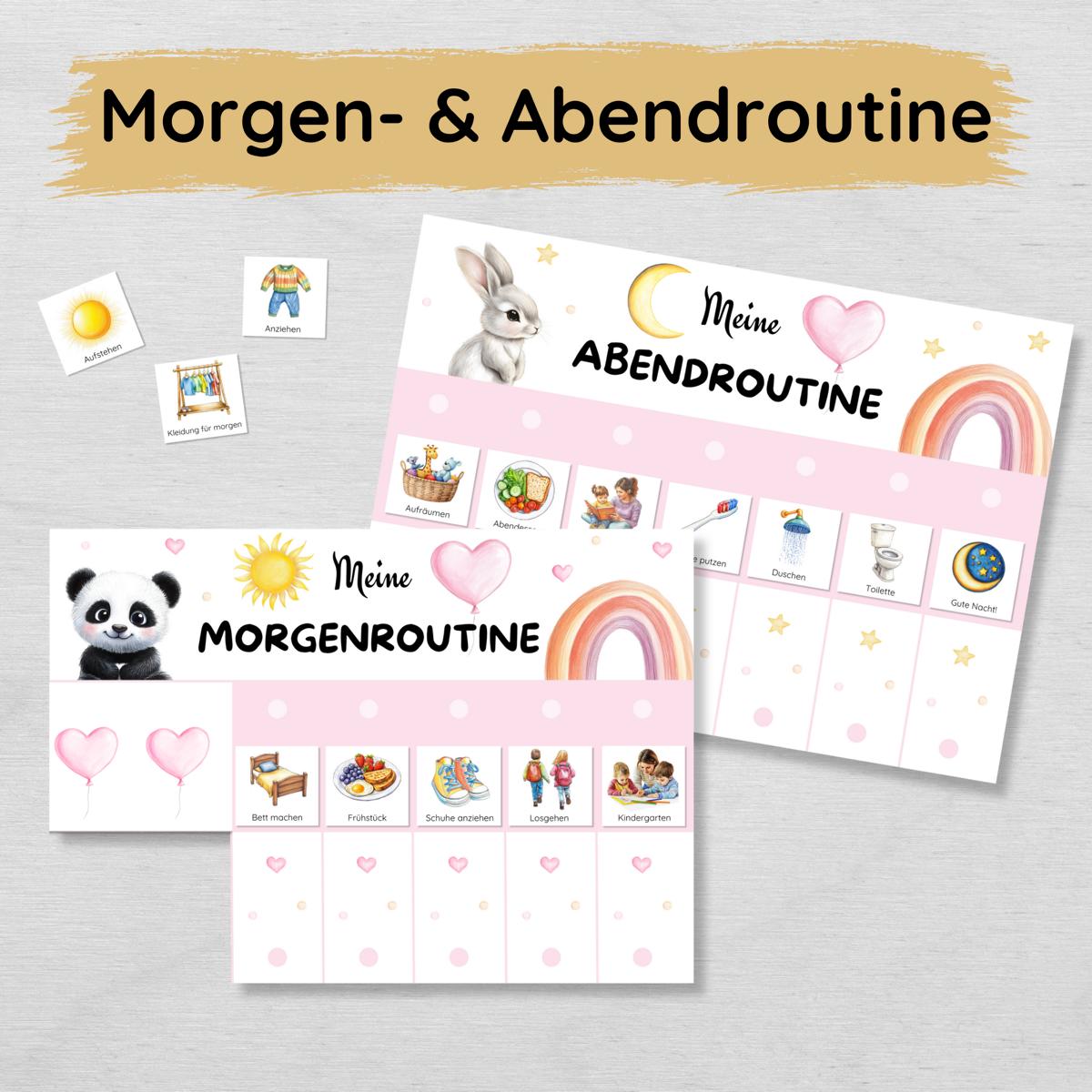 Regenbogen Morgenroutine & Abendroutine Plan für Kinder, PDF Routineplan