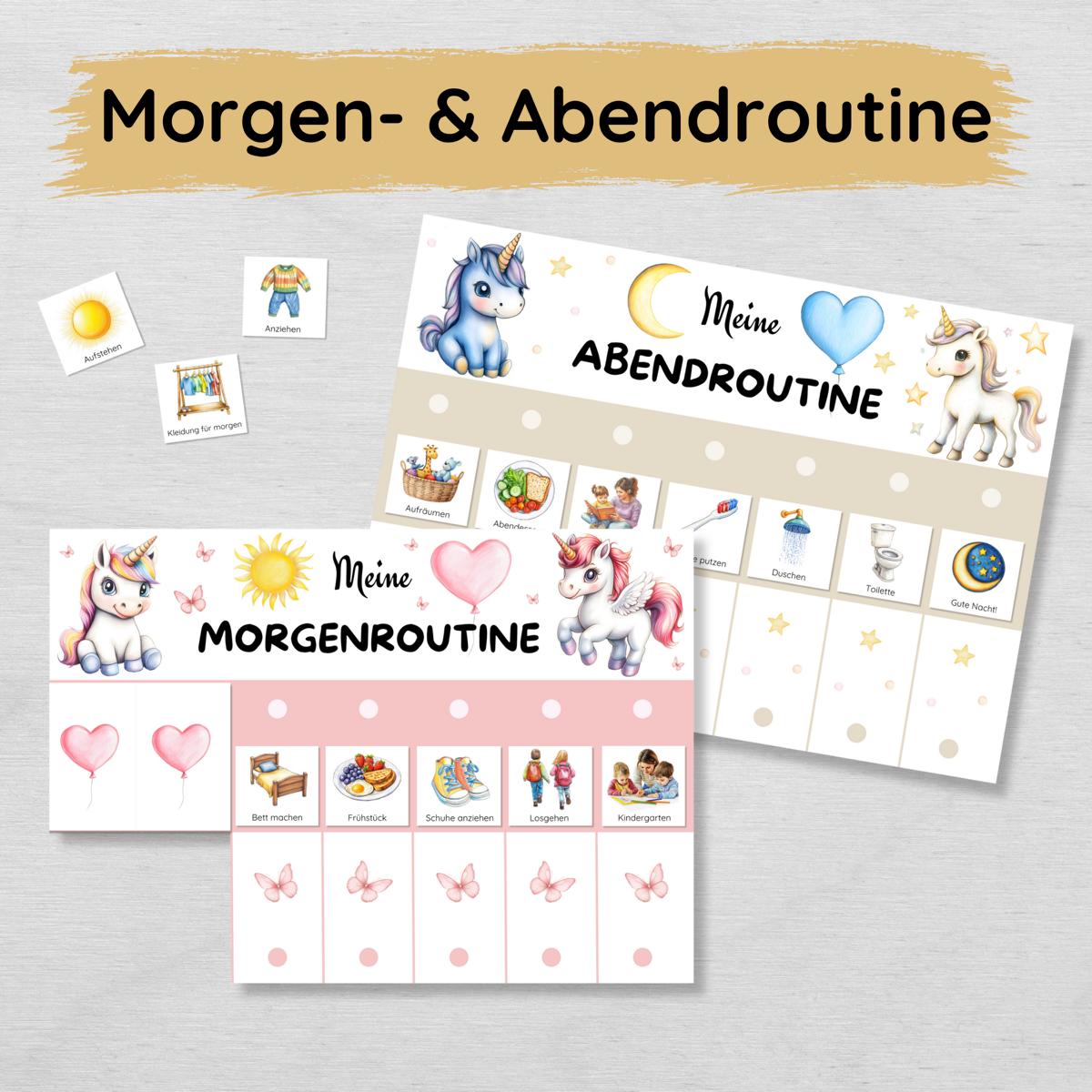 Einhorn Morgenroutine & Abendroutine Plan für Kinder, PDF Routineplan