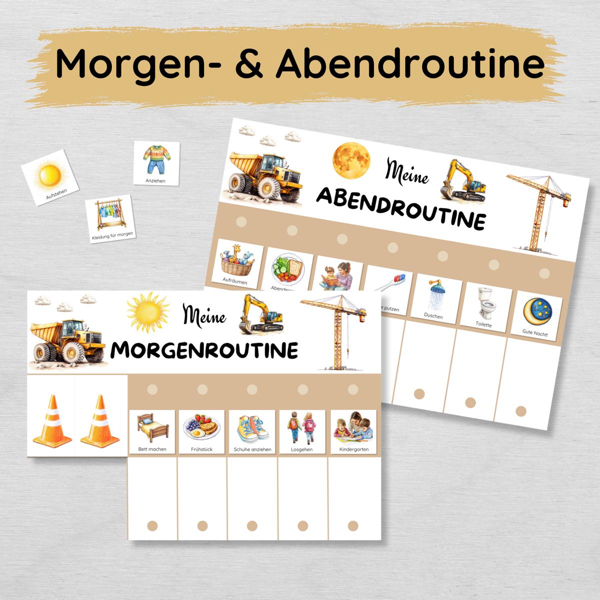 Baustelle Morgenroutine & Abendroutine Plan für Kinder, PDF Routineplan