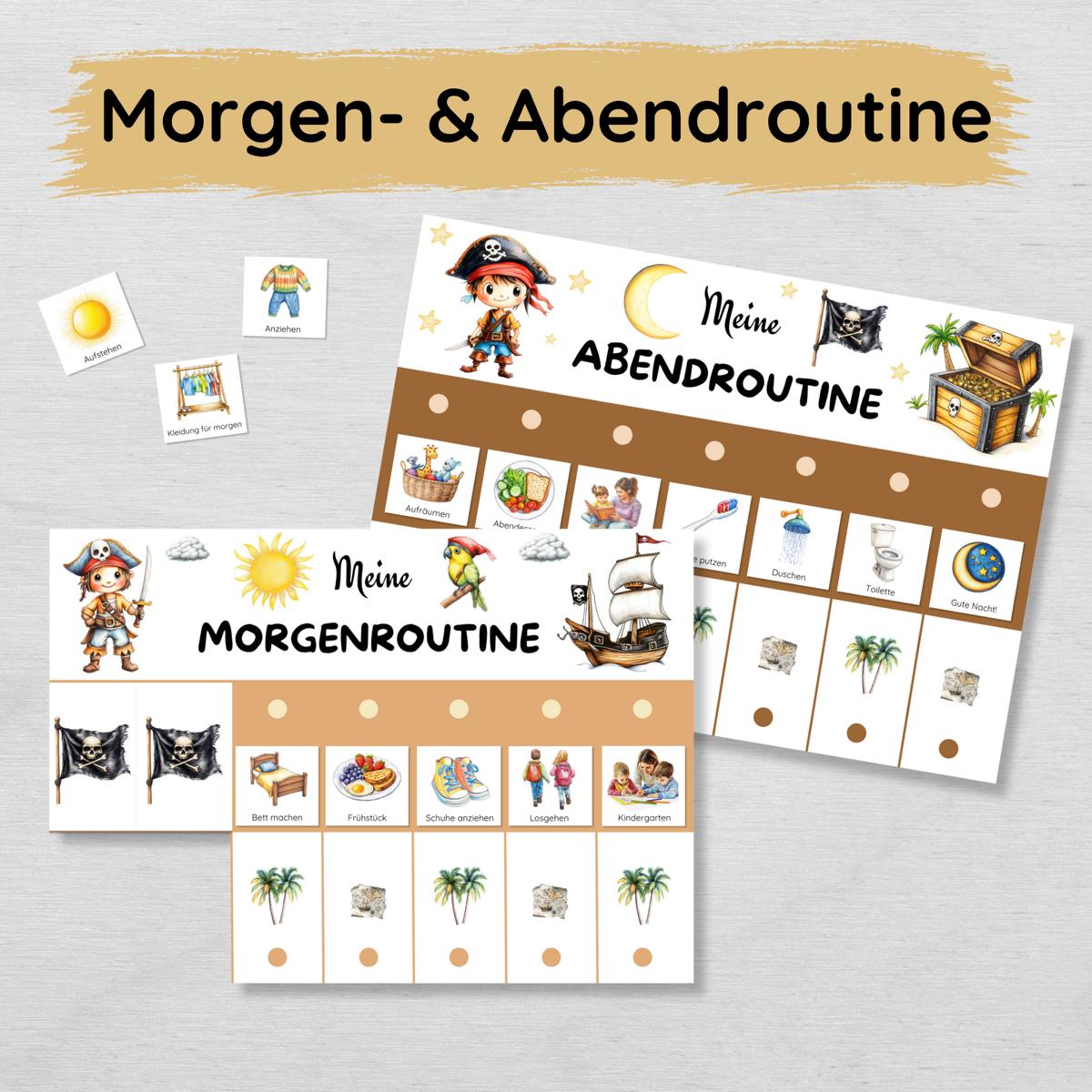 Pirat Morgenroutine & Abendroutine Plan für Kinder, PDF Routineplan