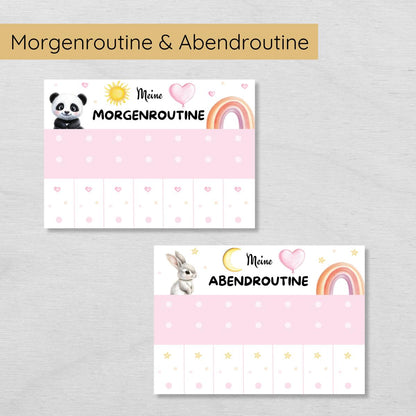 Regenbogen Morgenroutine & Abendroutine Plan für Kinder, PDF Routineplan