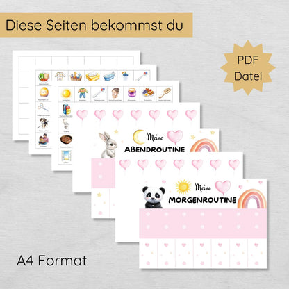 Regenbogen Morgenroutine & Abendroutine Plan für Kinder, PDF Routineplan