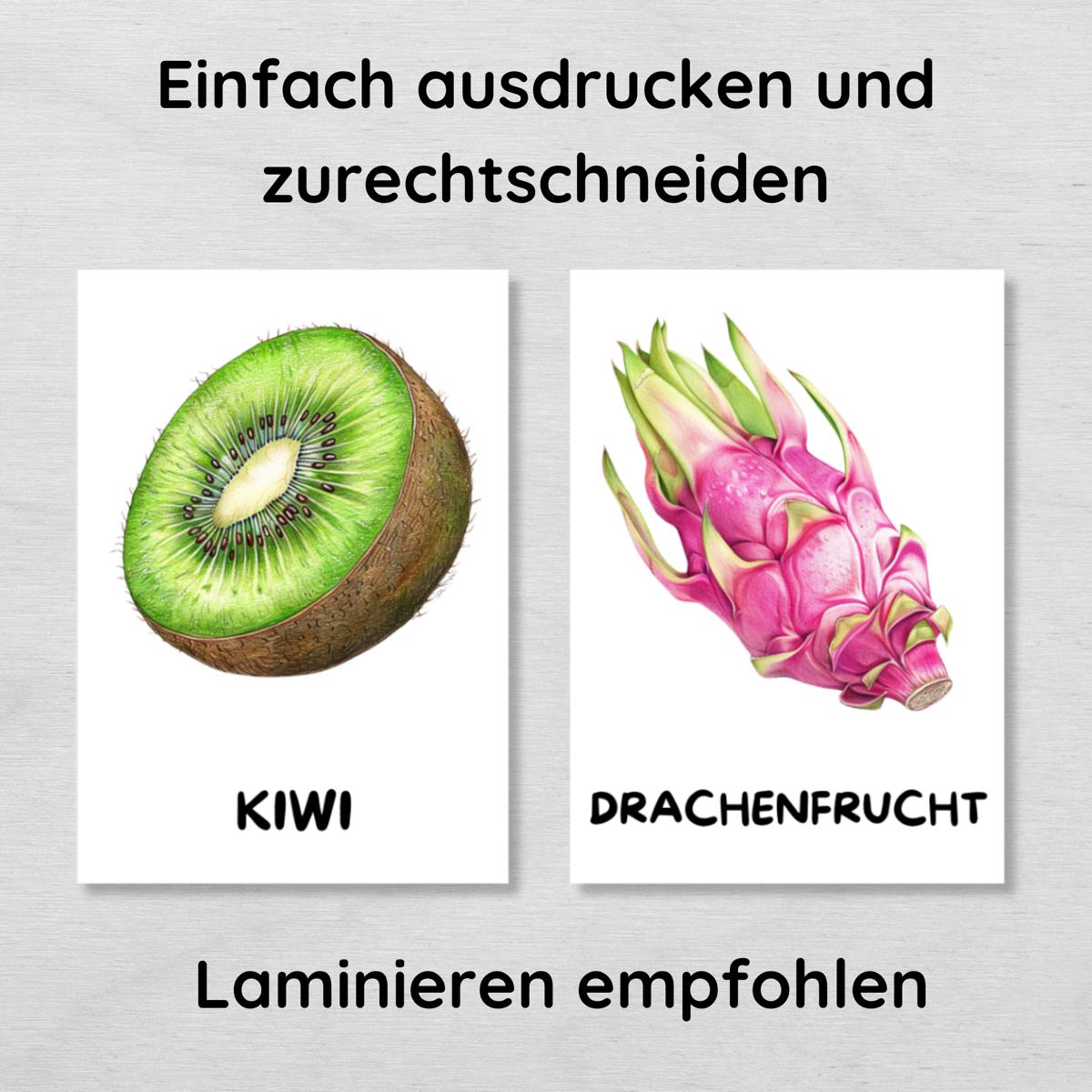 30 Obst Lernkarten für Kinder, Früchte Bildkarten