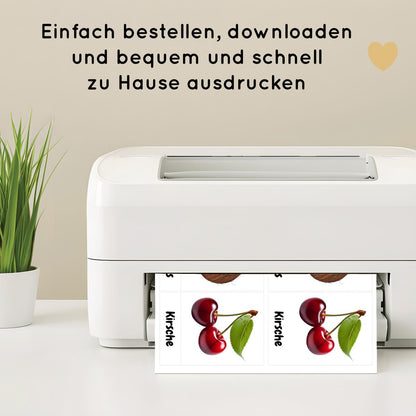 25 dreiteilige Obst Lernkarten für Kinder