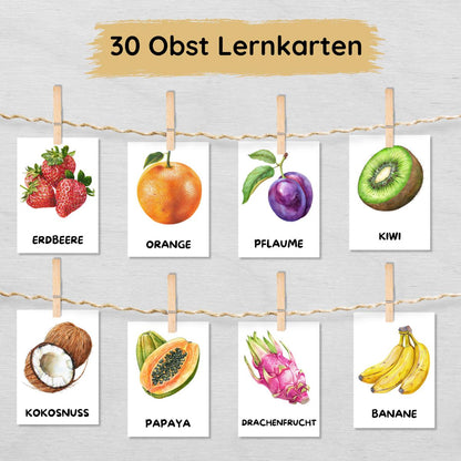 30 Obst Lernkarten für Kinder, Früchte Bildkarten