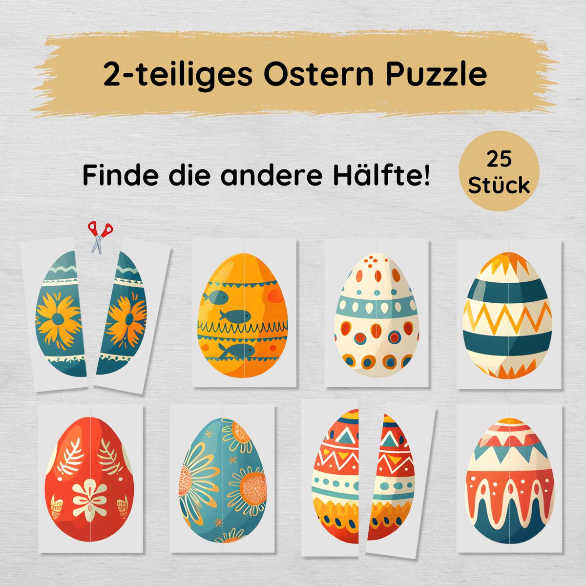 2 Teile Ostereier Puzzle für Kinder, Hälften zuordnen
