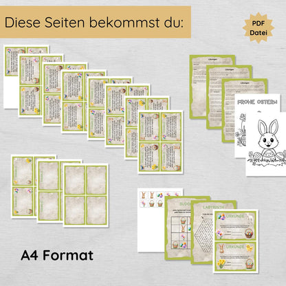Ostern Indoor Schnitzeljagd mit 30 Hinweisen, Urkunde, 2 Spielen & 2 Ausmalbildern