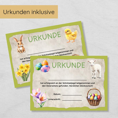 Ostern Indoor Schnitzeljagd mit 30 Hinweisen, Urkunde, 2 Spielen & 2 Ausmalbildern