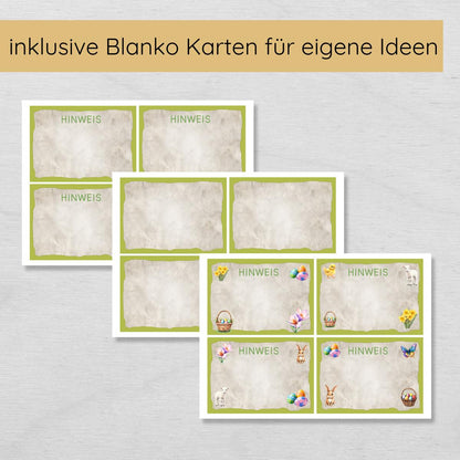 Ostern Indoor Schnitzeljagd mit 30 Hinweisen, Urkunde, 2 Spielen & 2 Ausmalbildern