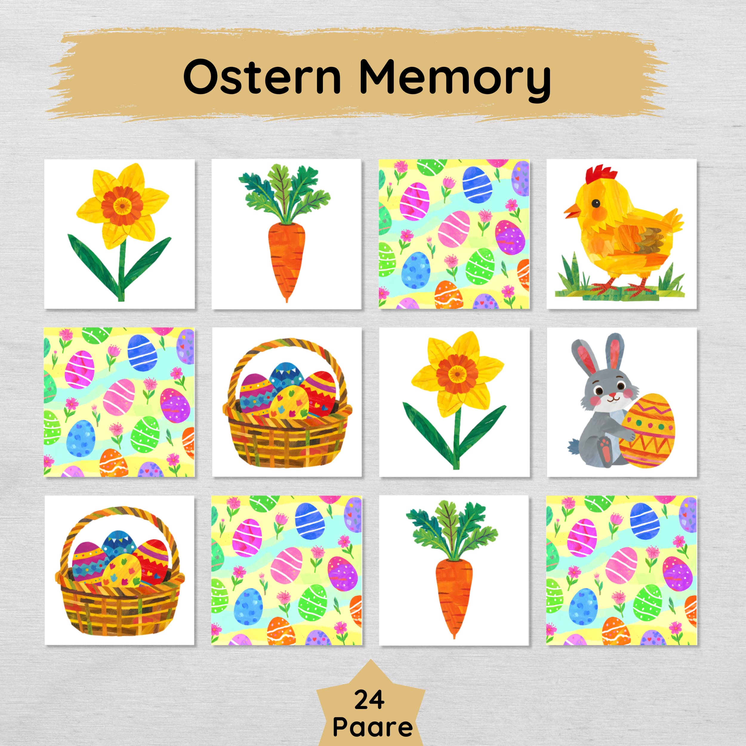 Ostern Memory für Kinder, Spielvorlage mit 24 Paaren