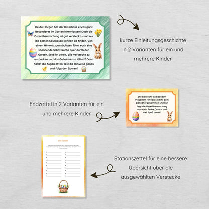 Ostern Outdoor Schnitzeljagd - 20 einfache Hinweise, Urkunde & mehr