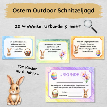 Ostern Outdoor Schnitzeljagd - 20 einfache Hinweise, Urkunde & mehr