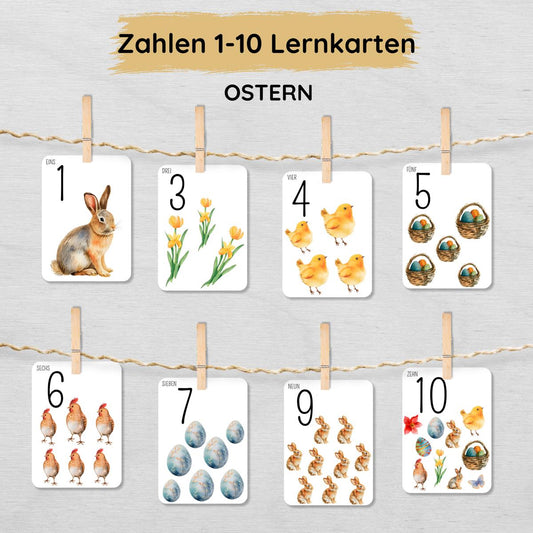 Ostern Zahlen 1 bis 10 Lernkarten für Kinder