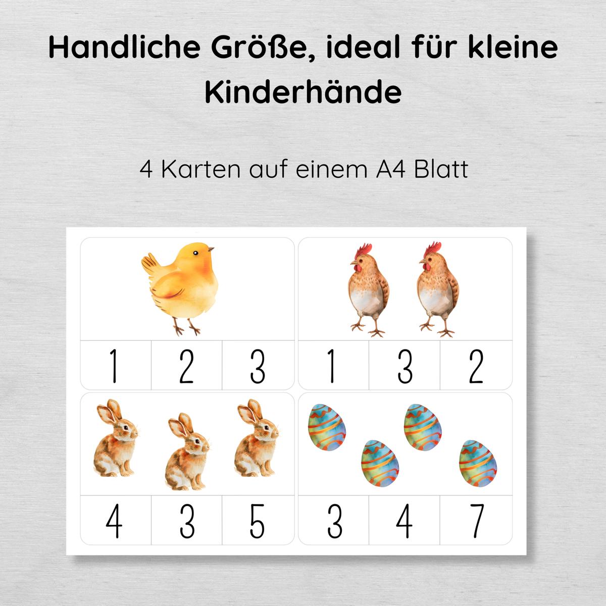 Ostern Klammerkarten Zahlen 1-10 für Kinder