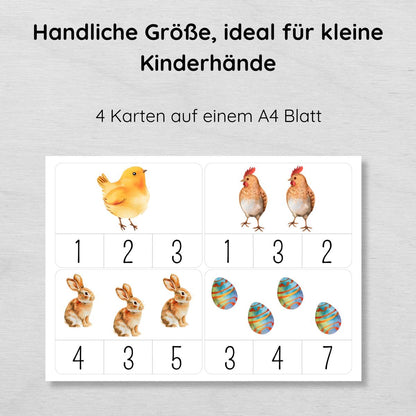 Ostern Klammerkarten Zahlen 1-10 für Kinder