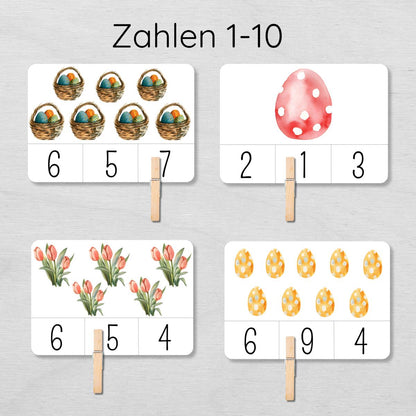 Ostern Klammerkarten Zahlen 1-10 für Kinder