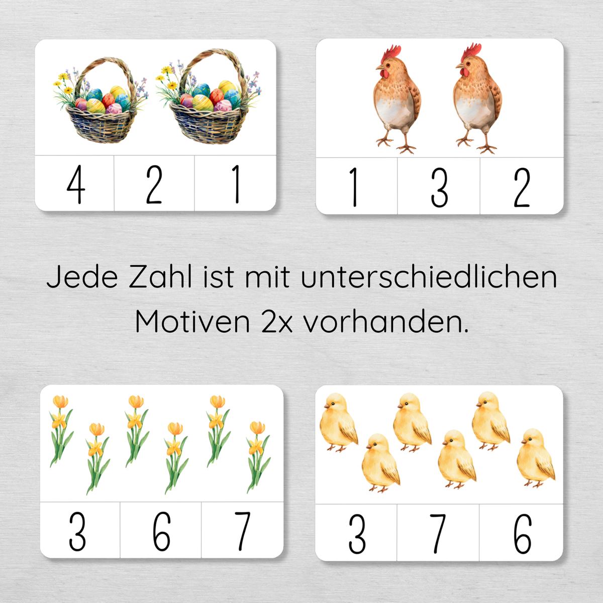 Ostern Klammerkarten Zahlen 1-10 für Kinder