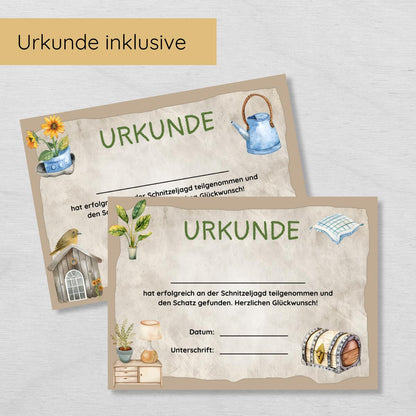 Schnitzeljagd für Kinder mit 30 Hinweisen, Urkunde und 3 Spielen