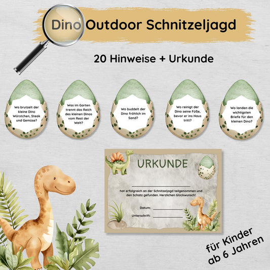 Dino Outdoor Schatzsuche mit 20 Hinweisen & Urkunde