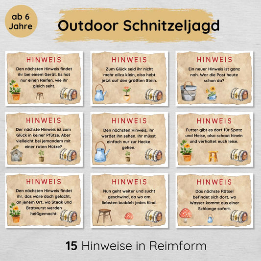 Outdoor Schnitzeljagd mit 15 Hinweisen in Reimform