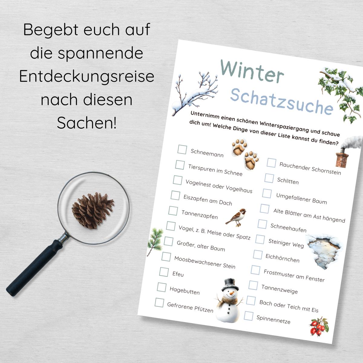 Outdoor Winterschatzsuche für Kinder, Druckvorlage