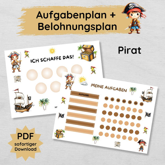 Piraten Aufgabenplan und Belohnungsplan für Kinder