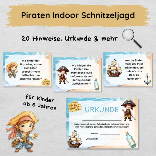 Piraten Indoor Schnitzeljagd - 20 einfache Hinweise, Urkunde & mehr
