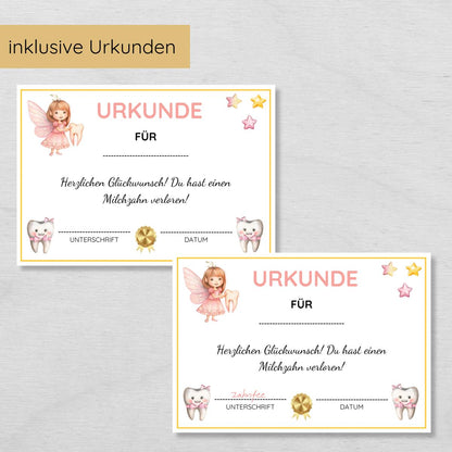 Brief von der Zahnfee Set inkl. Urkunde und Milchzahnkalender, rosa
