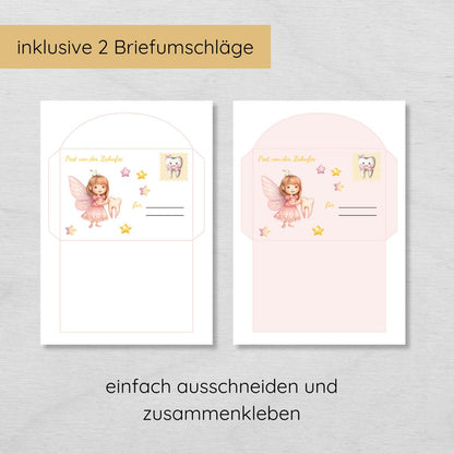 Brief von der Zahnfee Set inkl. Urkunde und Milchzahnkalender, rosa