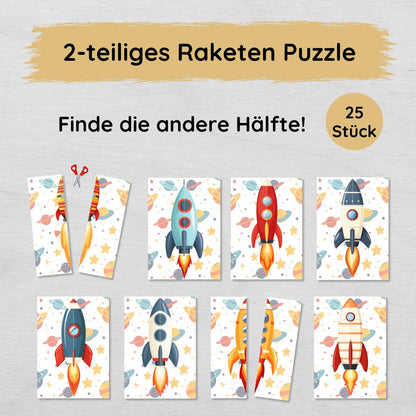 2 Teile Raketen Puzzle für Kinder, Hälften zuordnen