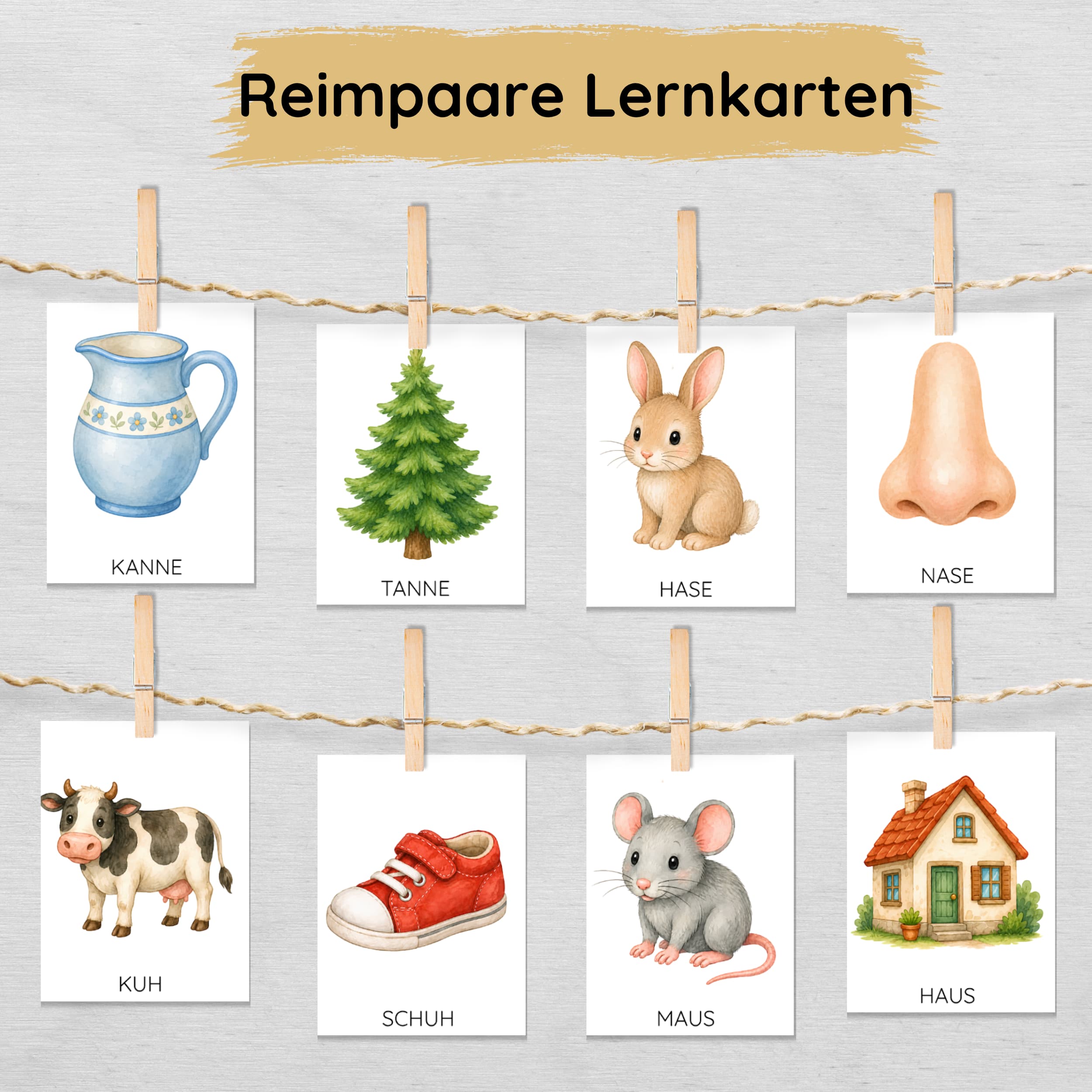 Reimpaare Lernkarten für Kinder zum Ausdrucken