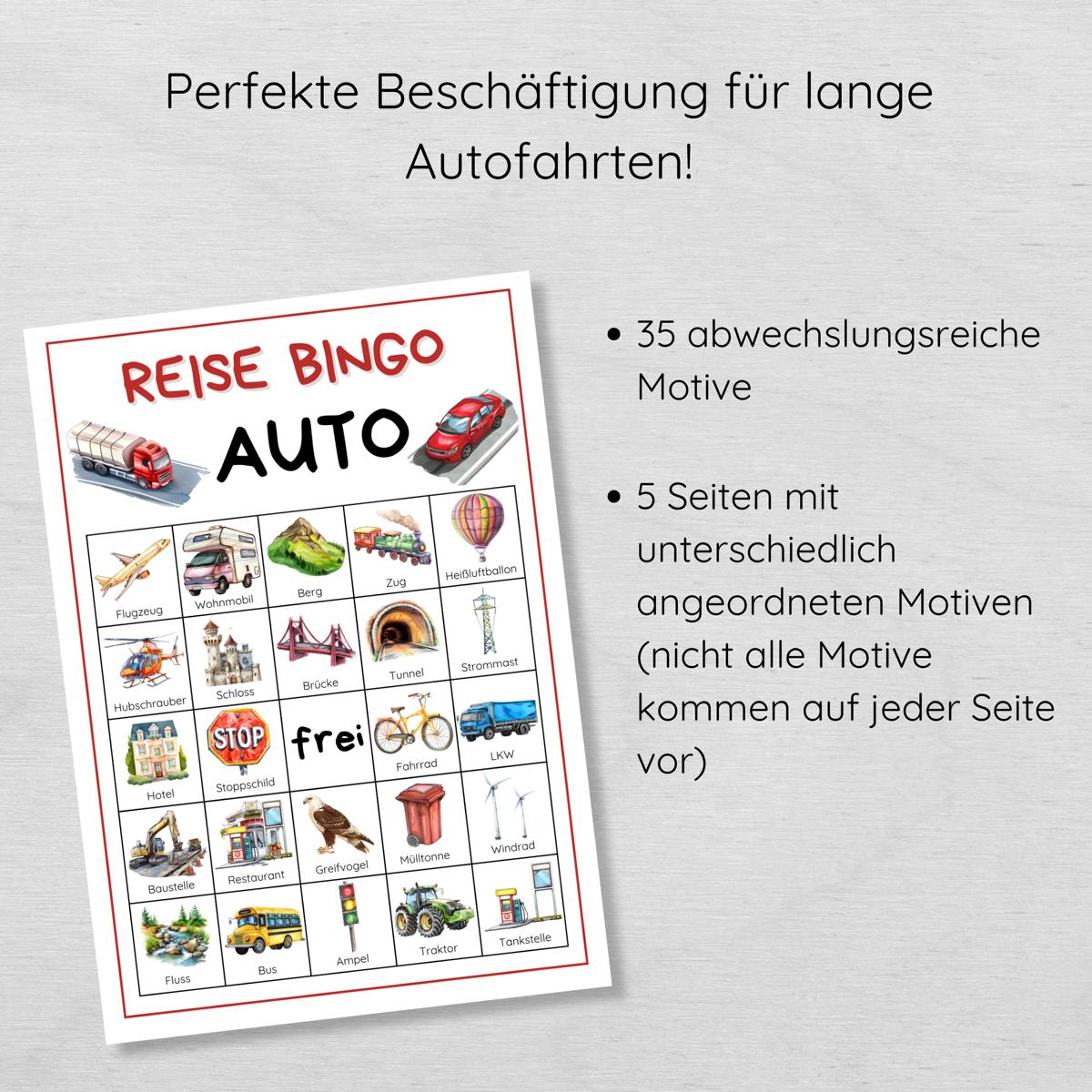 Auto Reise Bingo für Kinder