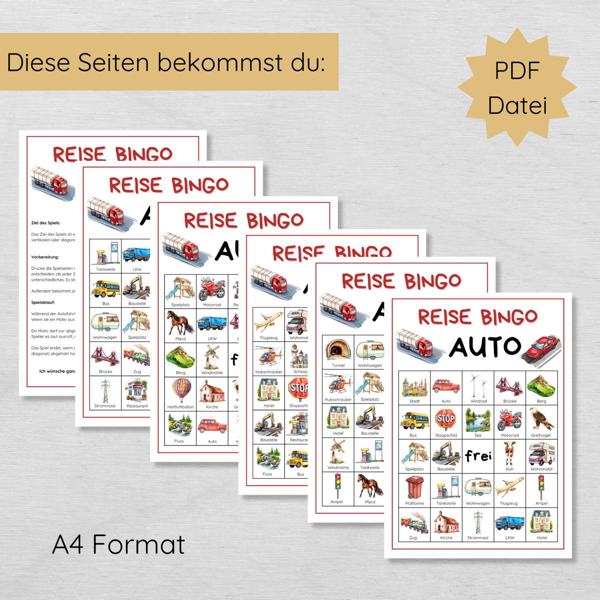 Auto Reise Bingo für Kinder