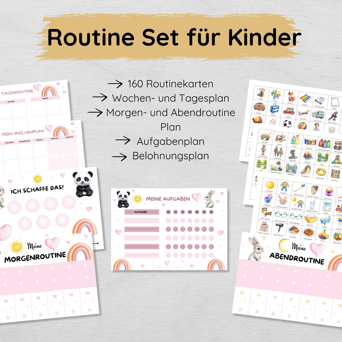 Mädchen Routine Set mit 160 Routinekarten & Planern