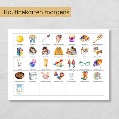 Regenbogen Morgenroutine & Abendroutine Plan für Kinder, PDF Routineplan