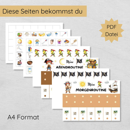 Pirat Morgenroutine & Abendroutine Plan für Kinder, PDF Routineplan