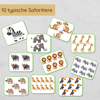 Safari Zählübung Zahlen 1 bis 10 für Kinder, quer