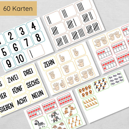 Safari Zählübung Zahlen 1 bis 10 für Kinder, quer