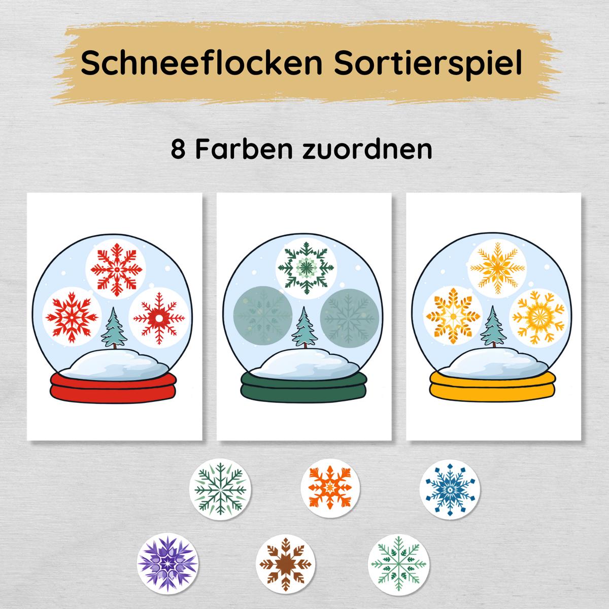 Schneeflocken Farben Sortierspiel für Kinder