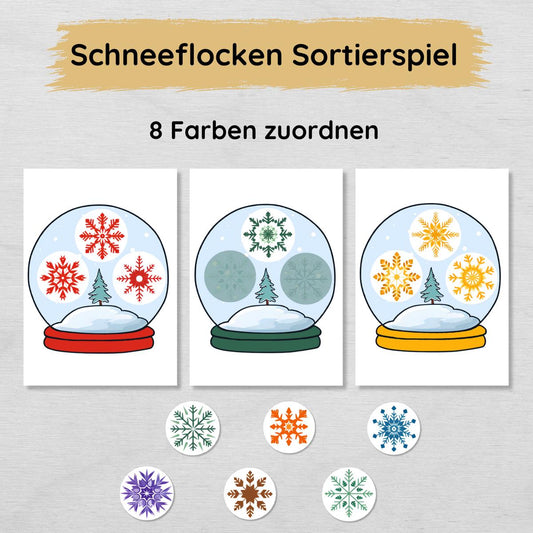 Schneeflocken Farben Sortierspiel für Kinder