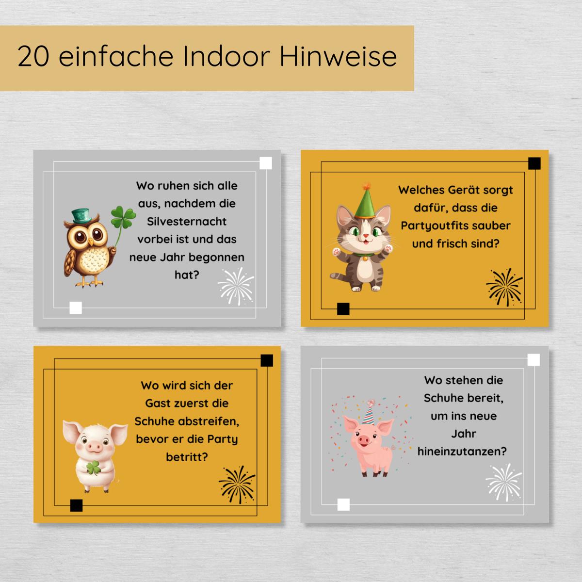 Silvester Indoor Schnitzeljagd - 20 einfache Hinweise & Urkunde