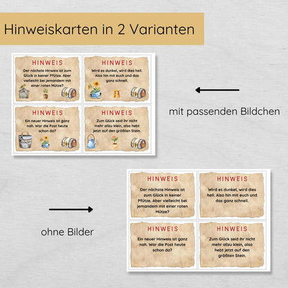 Indoor & Outdoor Schnitzeljagd mit 30 Hinweisen in Reimform