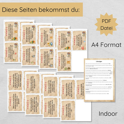 Indoor & Outdoor Schnitzeljagd mit 30 Hinweisen in Reimform