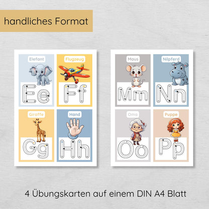 ABC Übungskarten Buchstaben schreiben lernen, hochkant