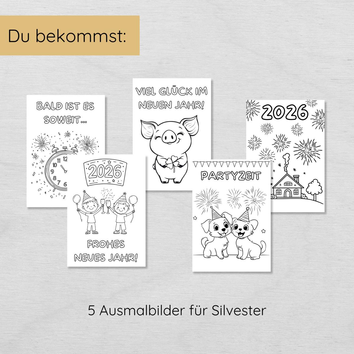 Silvester Countdown Tüten Set für Kinder mit 11 Beschäftigungsideen, Countdown-Uhren & mehr