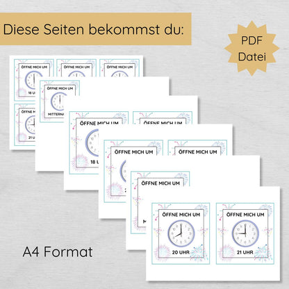 Silvester Countdown Uhren Ziffernblätter bis Mitternacht